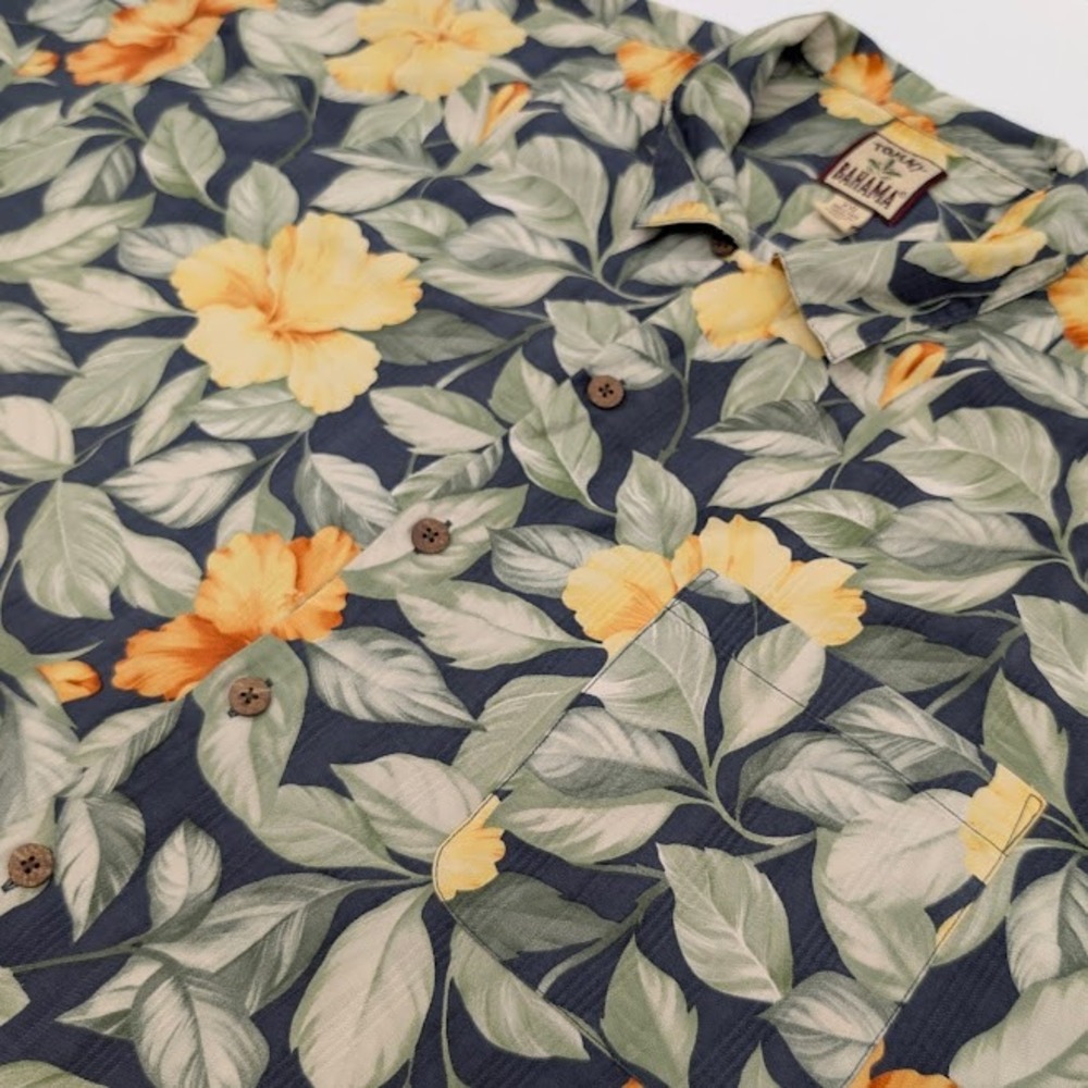 Tommy Bahama Silk Camp Shirt Mens 2XL  Tropical Floral Hibiscus‎ Hawaiian Print